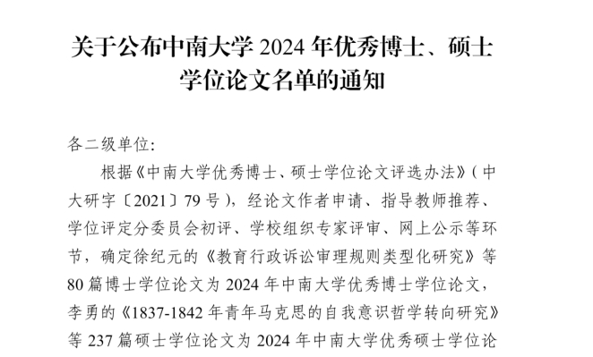 我所两名博士研究生荣获2024年中南大学优秀博士学位论文